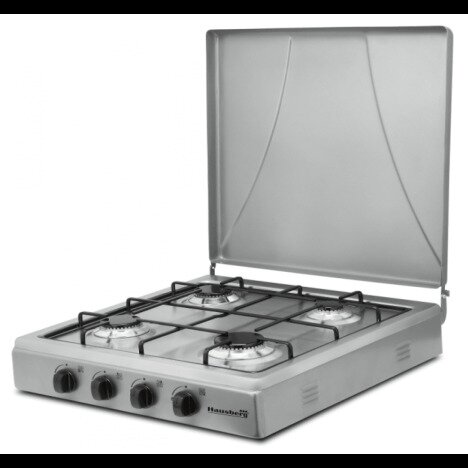 Plita portabila pe gaz de butelie Hausberg HB-0009, Inox, 4 arzatoare, capac de protectie emailat