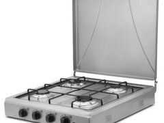 Plita portabila pe gaz de butelie Hausberg HB-0009, Inox, 4 arzatoare, capac de protectie emailat